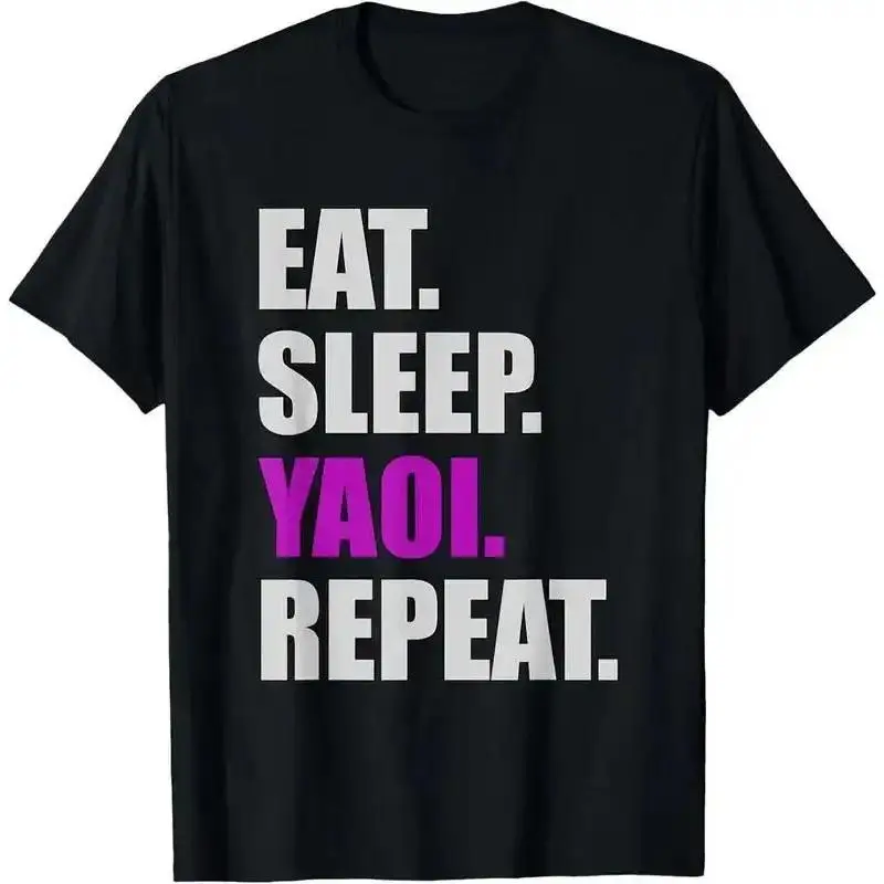 Men's Graphic T-Shirt with 'Eat Sleep Yaoi Repeat' Print, Lightweight Streetwear Cotton Shortsleeve with a Round Neck and Casual Fit, Tshirt, Feathers, Criss Cross, Fitted, Regular