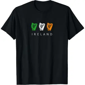Casual Cotton shortsleeve tees Irish Celtic Triple Harp Medieval Emblem of Ireland T-Shirt