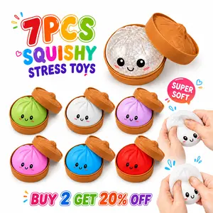 Glitter Dumpling Squishy with Steamer Box,Dumpling Squishy Toys for Kids,Soft Sensory Fidget Steamed Bun Squeeze Tool，Anxiety Stress Relief Sensory Fidget Gift Soft Squeeze Decompression Dough Toy Cute Office Desk Decor Portable Stress Relief Toy