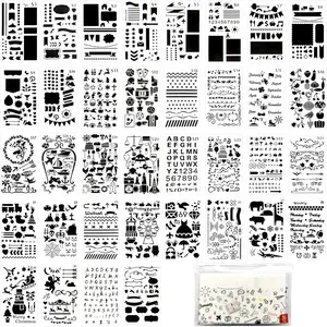 36 count Plastic Journal Stencils for  Junk Journal Notebook Diary Drawing Scrapbook Journal Stencil Templates 4x7 In