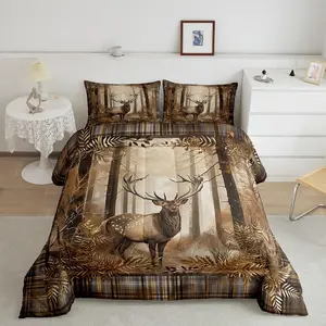 Feelyou Jungle Deer Wildlife Figure Print Blanket Bedding Set - Microfiber Soft Breathable Fabric, Multi-Size Sets, Deer Hunting Quilt, for Teens (Queen Size Available)
