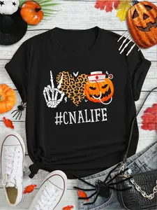 100% Cotton CNA Certified Nursing Assistant Peace Love Pumpkin Halloween T-Shirt Print Round Neck Short Sleeve Streetwear Fashion Breathable Homme Soft Unisex Designer Clothes For Women Casual Clothes