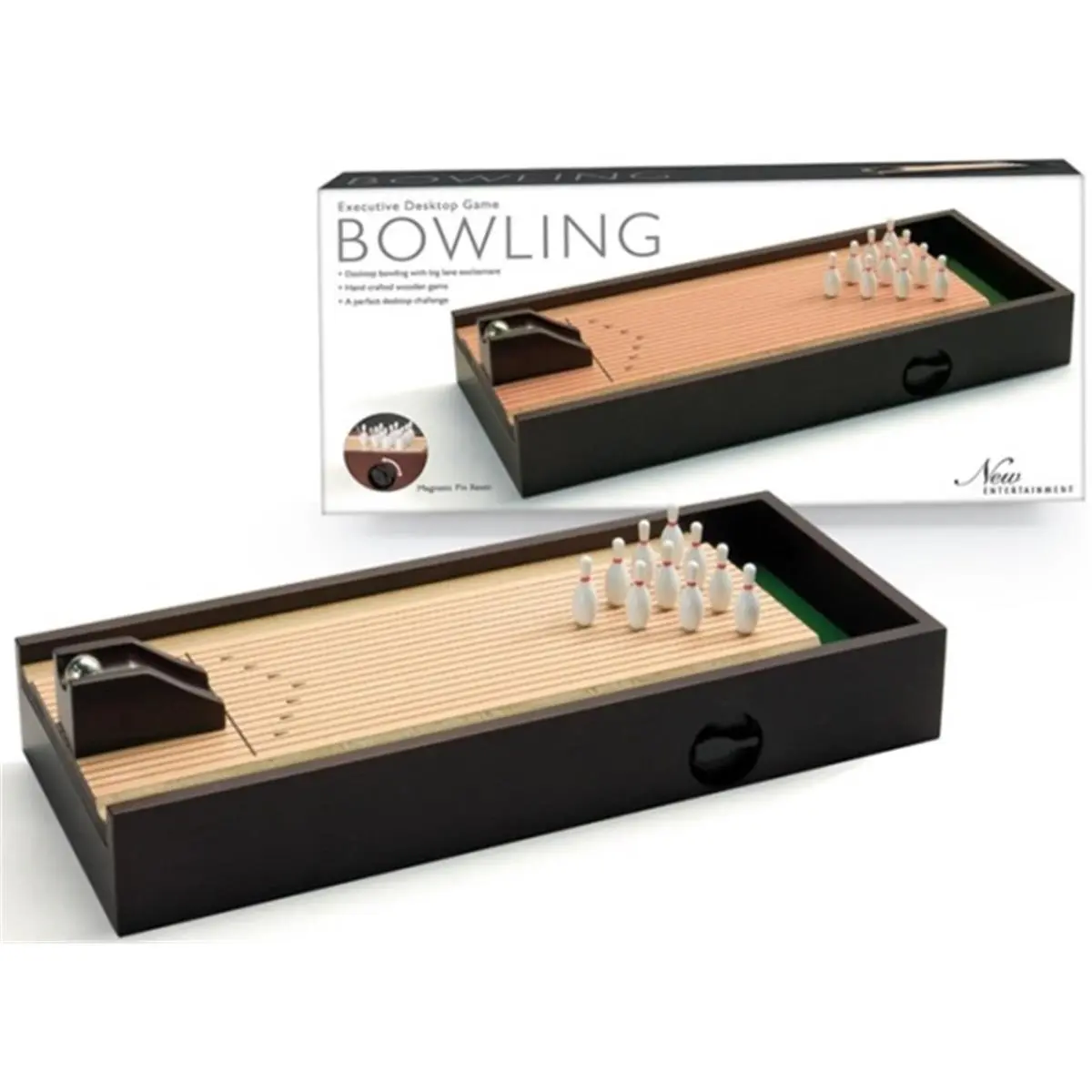 212 MAIN Indoor Sports Game, Mahogany-Finish Hard Wood Tabletop Bowling for Sports Enthusiasts, 10-Pin Desk & Office Toy, Stainless Steel, Portable, Unisex, Mahogany Wood, Compact, Desktop Bowling Set, 1.76 Lbs, Magnetic Pin-Reset, Game Set, Adults, 13.78