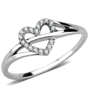 Lanyjewelry Hypoallergenic AAA Grade CZ Heart Shaped Ring - Dainty Stainless Steel Eternity Pave Thin Band, Fashion Heart Rings for Women, Artificial Gemstone Jewelry Accessory