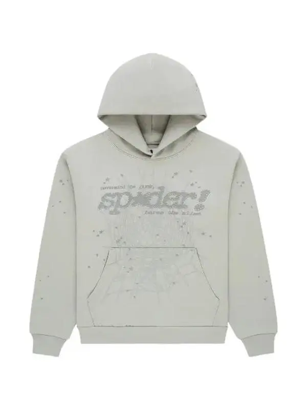 Men's Sp5der Sport Grey Tonal Punk V2 Hoodie, Featuring Love Graphics