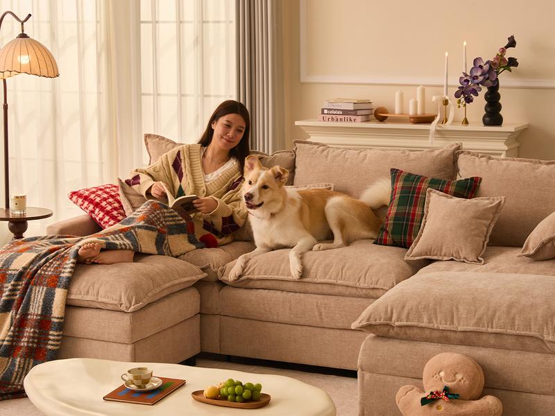 【2 Packages Shipping】GOSUHI 108" U-Shaped Modular Sectional Sofa - Comfy Cloud 3-Seater with 2 Movable Ottoman, TikTokShopBlackFriday,Deep Seat Linen Couch for Living Room, Beige Color ,Comfort & Stylish Design