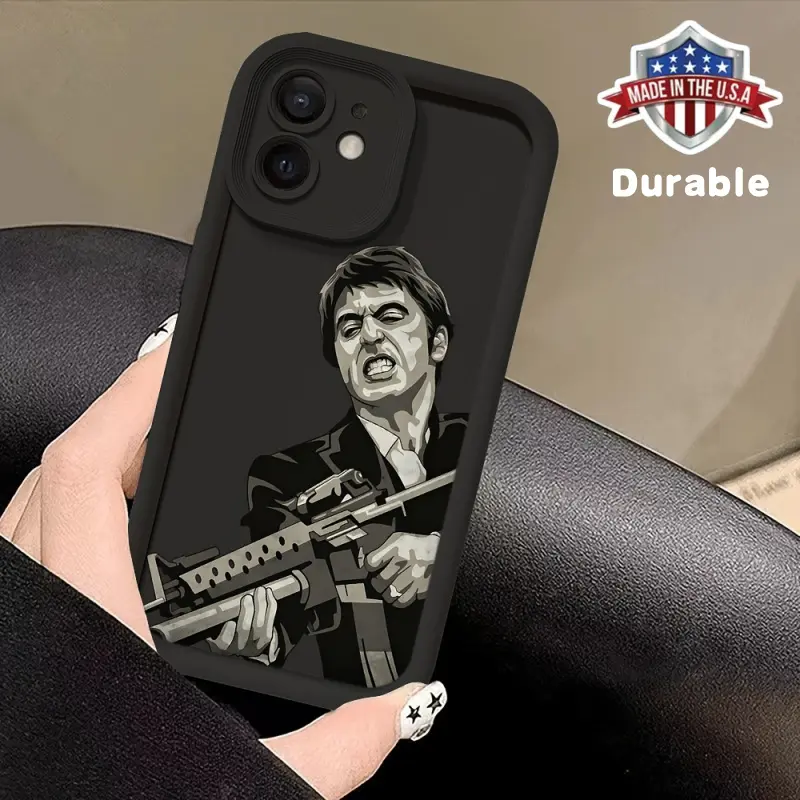 Movie Scarface Character Phone Case for iPhone 16 15 14 13 12 11 Pro Max Mini XR XS X 7 8 Plus, Soft TPU Back Cover with Anti-Fall Protection