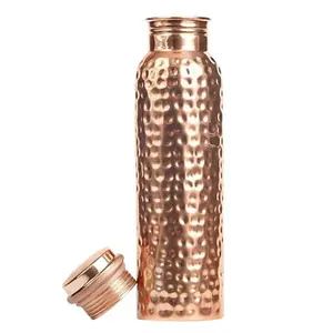 Copper Water Bottle 34 Oz Hammered Finish, Enjoy Ayurvedic Benefits, Handcrafted, Reusable, Drinking Heavy Duty & Leak-proof, 100% Copper Bottle