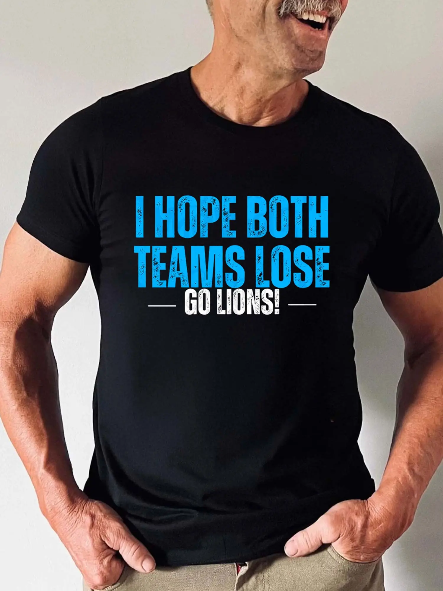 Men's Cotton T-Shirt - Go Lions, I Hope Both Teams unisex soft cotton short sleeve t shirt, vintage graphic casual tee for men women teens, perfect birthday holiday gift for camping travel gym daily street  wear