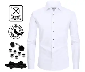 Jofelli Men's Dress Shirt White 4-Way Stretch Convertible Tuxedo Regular Bowtie Cufflinks Studs Included for Formal Occasions