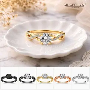 Queena Engagement Ring for Women by Ginger Lyne | 925 Sterling Silver Black Cubic Zirconia Solitaire Ring | Elegant Black Promise Ring or Travel Decoy Ring for Proposals & Special Occasions