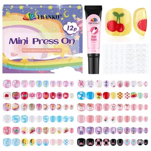 EBANKU 12 Pack Kid Fake Nail, 288 Pieces Kids Short Glossy Press on Nails Cute Patterns Mini Full Cover Fake Nails for Girls with Nail Glue and Nail Tab