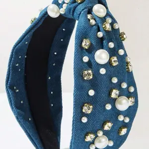 Pearl Bling Headband ~ Denim