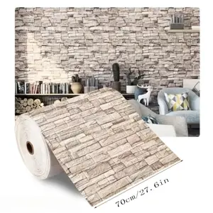 wallpaper Waterproof 3D Wallpaper Roll - Brick and Wood Style, 5m x 70cm, Self-Adhesive Pre-Pasted Easy Installation Seamless Stone Pattern for TV Background Wall, Oil-Proof, Moisture-Resistant