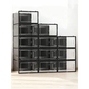 12 Pack Large Shoe Organizer Storage Rack Clear Plastic Stackable Shoe Boxes For Closet, Space Saving Foldable Shoe Storage Case, Sneaker Storage Shoe Box Container