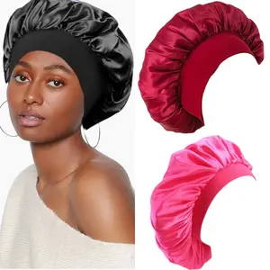 2 Packs Doublesided Hair Bonnets for Curly Hair Soft Pink Reversible Sleeping Satin Bonnet for Women Silk Shower Caps