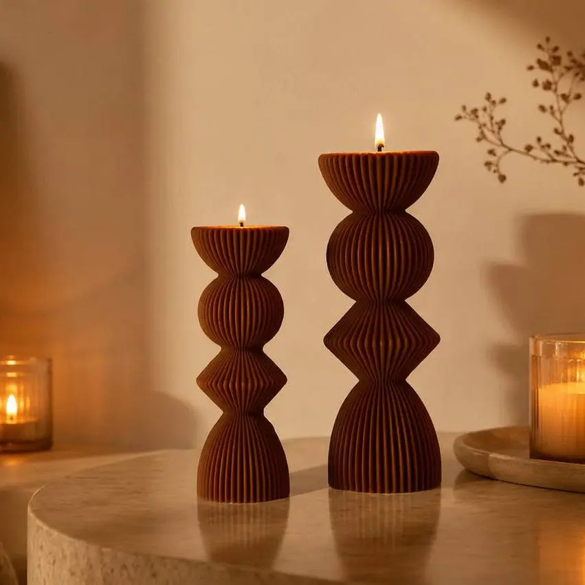 Set of 2 Ribbed Pillar Candles