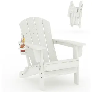 Folding HDPE Adirondack Patio Chair - Weather Resistant & Heavy Duty 380 lbs Capacity - Easy Assembly - Cup Holder Included - Ideal for Backyard, Poolside, Fire Pit