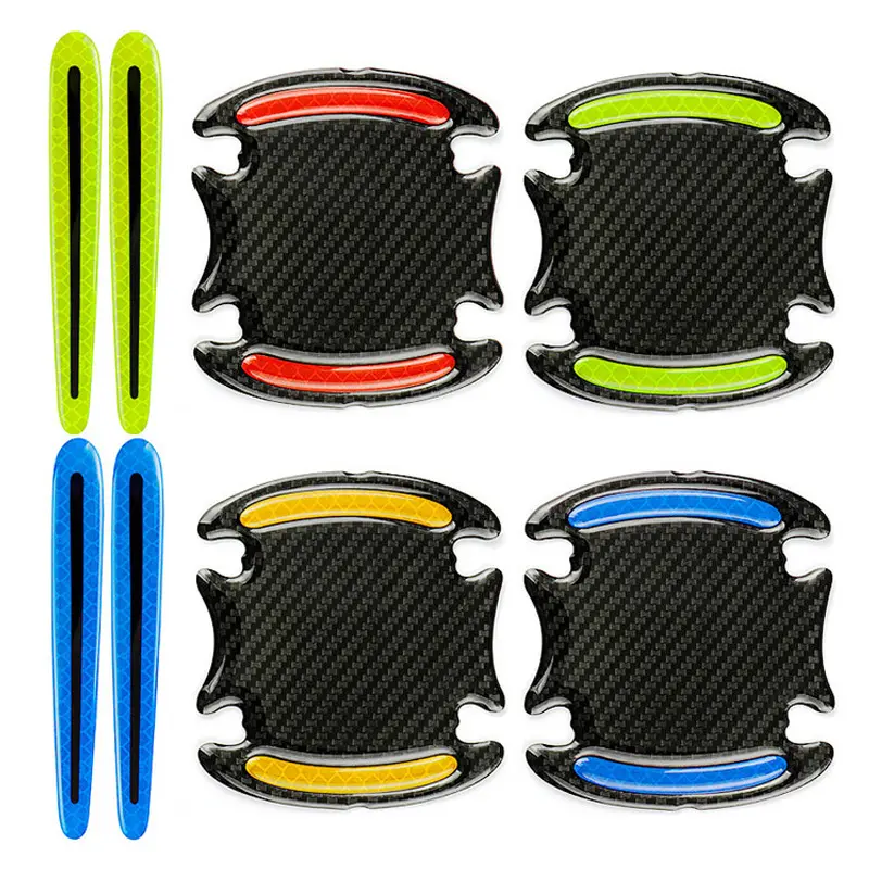 Carbon Fiber Door Handle Protective Film Set 8-Piece, Scratch-Resistant Waterproof Reflective Vinyl Wrap for Cars SUVs Trucks, High-Adhesion Backing DIY Body Guard Stickers, Durable Automotive Upgrade Decals, Car Accessories