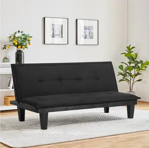 Modern Faux Suede Convertible Futon Sofa Bed,Upholstered Futon Couch with 3 Adjustable Backrest Angles,Suitable for Apartment,Living Room,Small Space,Black