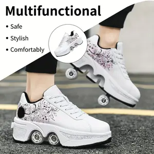 Roller Skate Shoes For Men And Women, 4-Wheel Retractable Roller Skates, Lightweight 2-in-1 Roller Shoes For Aldult, Sneakers With Wheel For Indoor And Outdoor Use, For Birthday/ Christmas