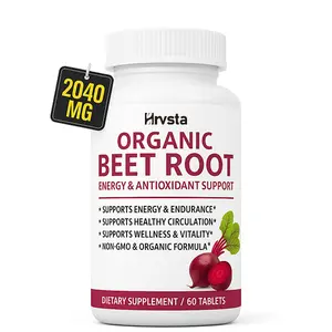 Organic Beet Root Powder Tablets - 2040mg Natural Nitric Oxide Beets to Support, Energy, Black Pepper Better Absorption, Non-GMO, for Men Women, 60 Tablets