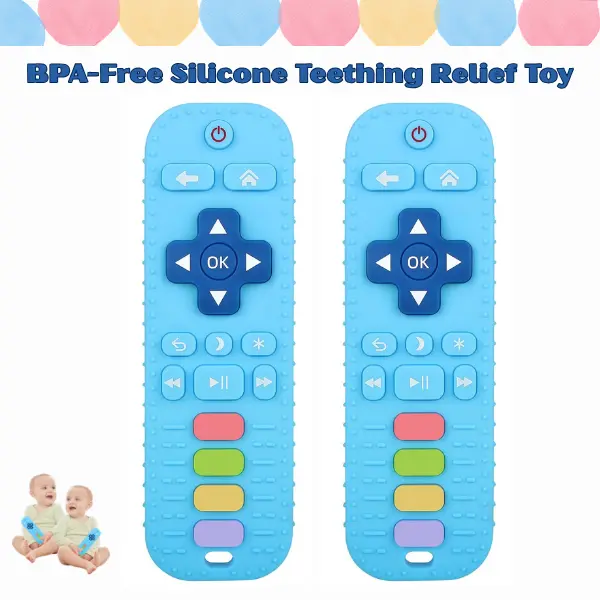 2 in 1 Baby Remote Teether – Silicone TV Remote Toy for Babies 3-18 Months, Sensory Chew Toy, Soft Gum Soothing Teether, Infant Teething Relief