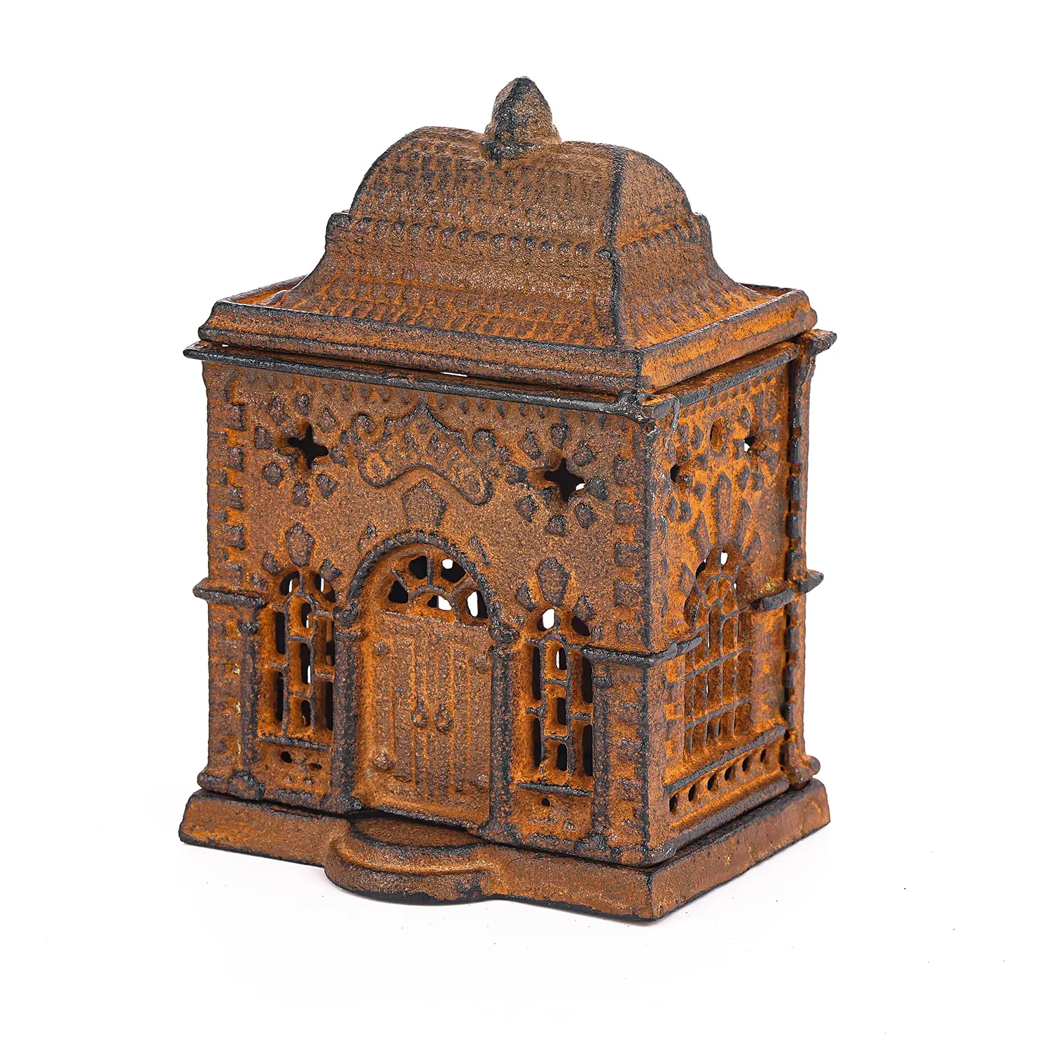 Sungmor Rust Finish Vintage Cast Iron Tea Light Candle Holder - Vintage Candle Stand, 1-Piece Heavy Metal Miniature Castle Lantern Home Decoration for Indoor-Outdoor Use, One-Piece