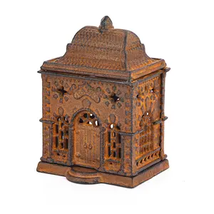 Sungmor Vintage Cast Iron Tealight Candle Holder - Rustic Rust Miniature Castle Lantern, Heavy Metal Candle Stand for Home, Garden or Patio, Indoor & Outdoor Charming Décor Accent