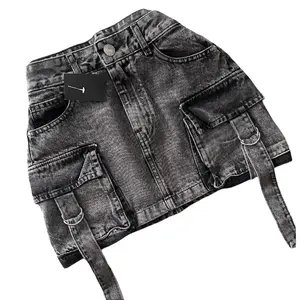 Palda Women's Harajuku Style Multi-Pocket Denim Plaid Mini Skirt Fitted Vintage Gothic Y2K Bottoms All Seasons Rock Fashion