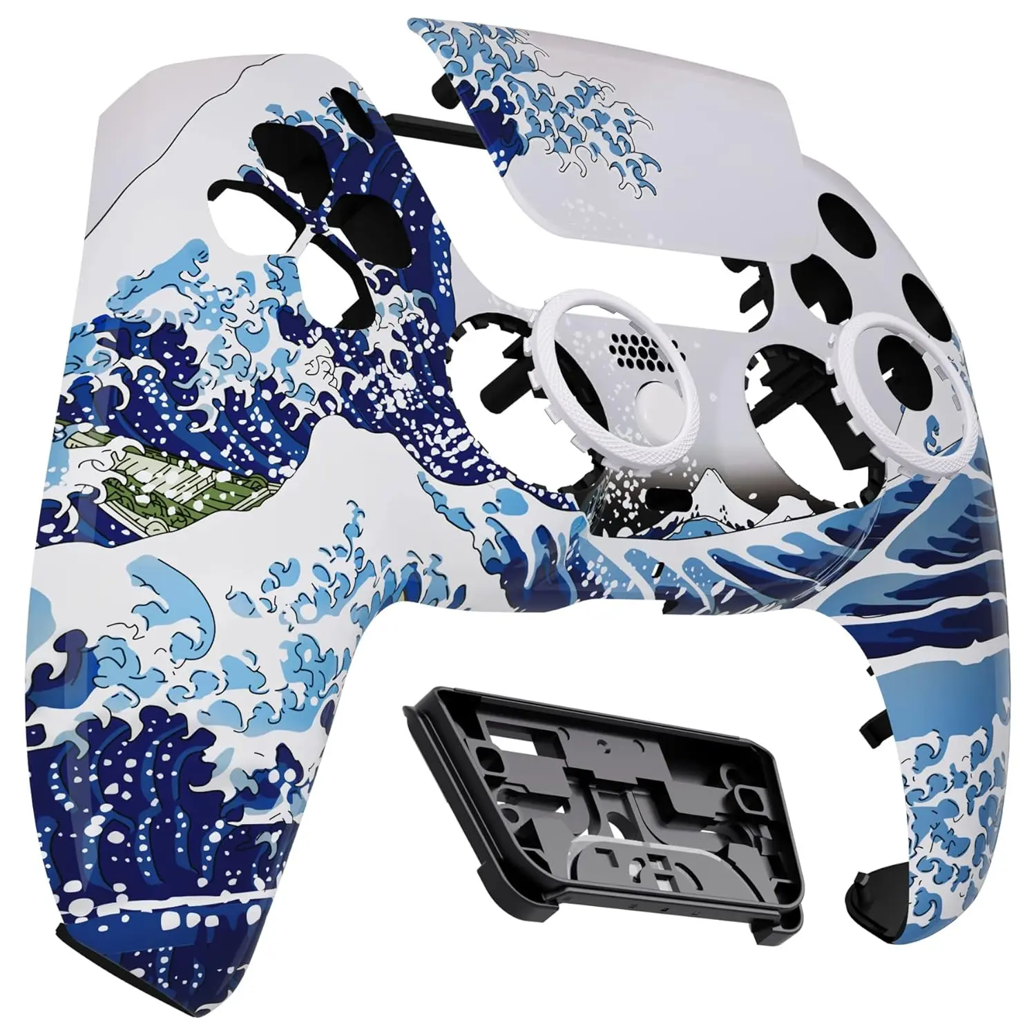 eXtremeRate LUNA Redesigned Front Shell Touchpad Compatible with ps5 Controller BDM-010 020 030 040 050 060, Replacement Faceplate Case Cover Compatible with ps5 Controller - The Great Wave