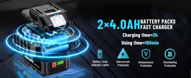 GEVEELIFE 700Nm 3 in 1 Brushless Impact Wrench 1/2" Cordless 3300RPM, 2×4.0Ah Batteries, 6 Sockets Car DIY Furniture Lawn Mower Blue Toolbox