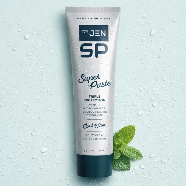 Dr. Jen Super Paste Toothpaste, 10% Nano Hydroxyapatite, Dentist Designed | Fluoride, Xylitol and Glycerin for Daily Oral Care, Designed for Sensitive Teeth, Vegan, Travel Essentials, 1 Pack, Cool Mint