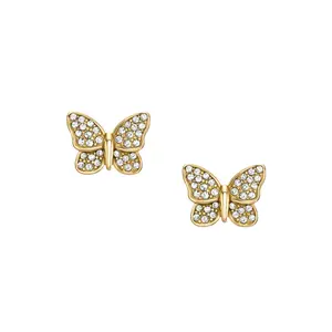 Fossil Women's Sutton Pavé Butterfly Gold-Tone Stainless Steel Stud Earrings