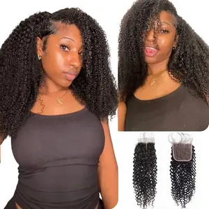 [Wequeen] Upgrade 2x6 4x4 Deep Wavy Kinky Curly Transparent Lace Closure Human Hair #1B Natural Black
