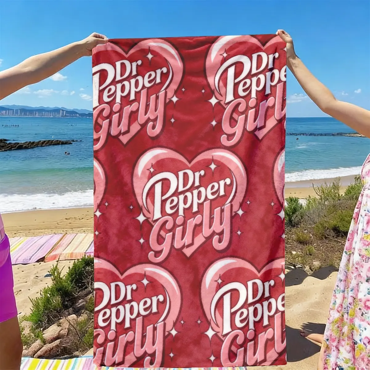 Dr Pepper Girly Theme Beach Towel, Fast Drying Ultra Soft Polyester Fiber, Quick Drying Towel, Multi-Purpose Yoga Travel Camping, Reusable Polyester Towel, Soft Absorbent Towel, Quick Dry Towels For Travel