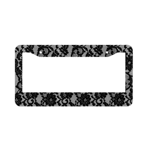 Black and silver Lace Pattern Metal License Plate Frame | Decorative Car Plate Border