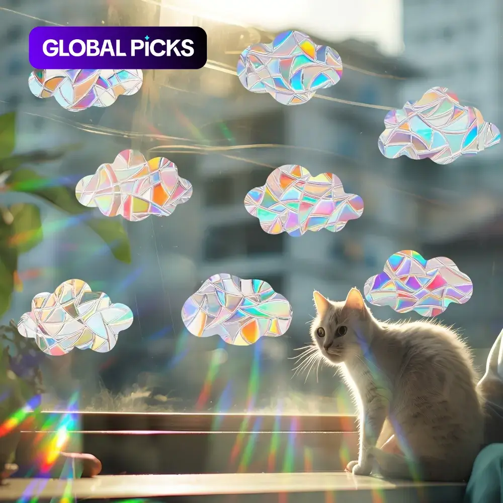 8/12-Piece Colorful Suncatcher Rainbow Cloud-Shaped Window Film, Bird Collision Prevention Static PVC Decorative Sticker, Window Stickers, Non-Toxic CA Prop 65 Compliant Home Decor Window Decoration Supplies #GLOBAL PICKS