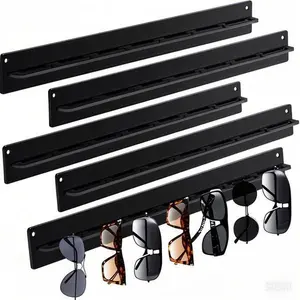 Wall Mounted Eyeglasses Organizer - 5 Pack Acrylic Sunglasses Display Rack - Hanging Eyewear Storage Holder for Entryway Shelf - Space Saving Sunglass Hanger - Durable Black Sunglasses Rack Decoration Hangable