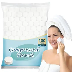 Viscose Compressed Towels - 100pcs Reusable Expandable Mini Portable Coin Disposable Tissues, 8×9 Inches Bathroom Napkins for Travel & Camping Home Care
