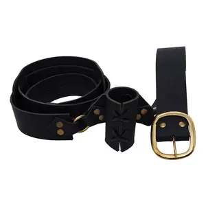 Leather Waist Hanger Frog Baldric Sword Hanger with Brass Fitting Medieval Style Belt LARP Armor Costume