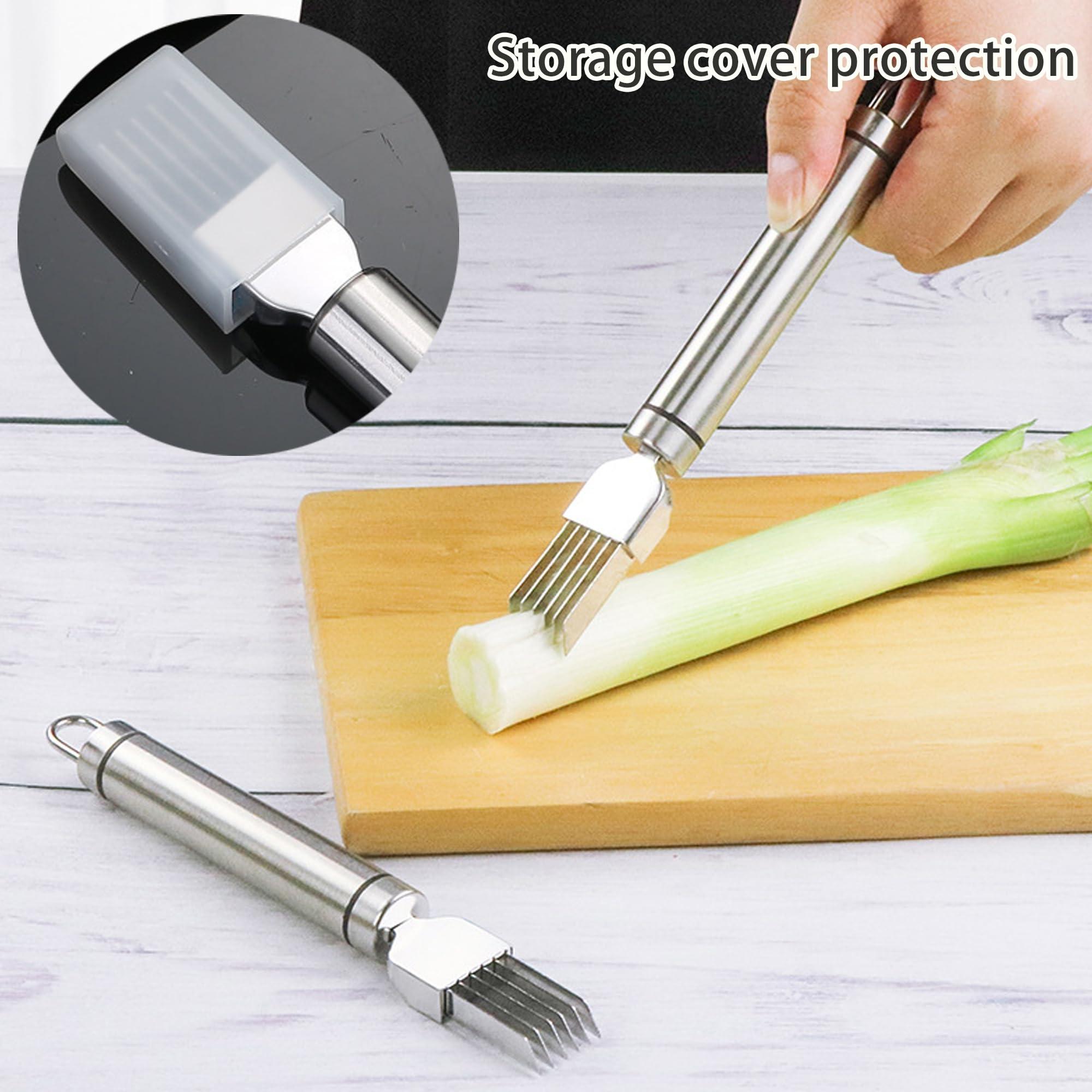 2PCS Stainless Steel Chopped Green Onion Knife, Kitchen Tool Slice Cutlery Vegetable Cutter Sharp Scallion Cutter Shred Knife, for Kitchen Cutting Vegetables Onion Garlic Slicing Tool - YY