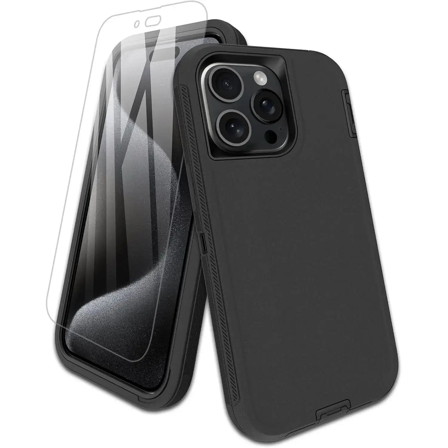 Entronix Bundle Compatible with iPhone 15 Pro Max - Heavy Duty Case & 1 Clear Screen Protector Cover Protection