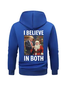 Unisex Hooded Fleece Sweatshirt, Loose Fit Christmas Cartoon Trump Print, Casual Outdoor Sports Wear, Couple Streetwear Essential