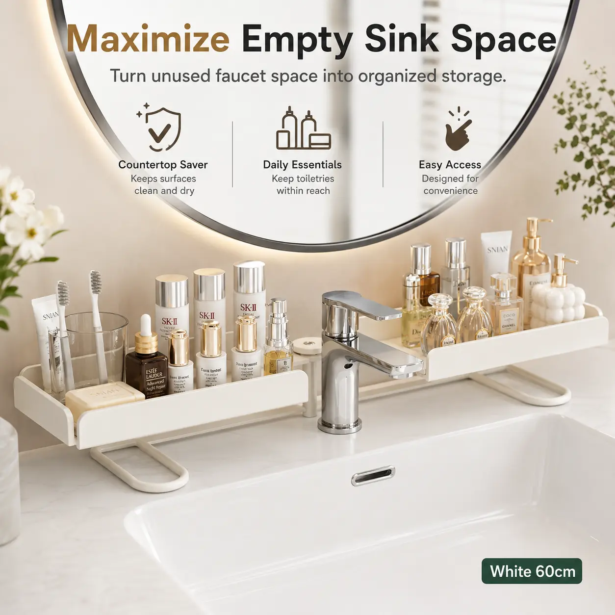 Carbon Steel Foldable Shelf Organizer - Durable No-Drilling Over-Faucet Caddy for Small Homes, Adjustable Legs, Collapsible Sink Storage Rack, Easy-Drain, Wipe-Clean with Damp Cloth, Homeowners