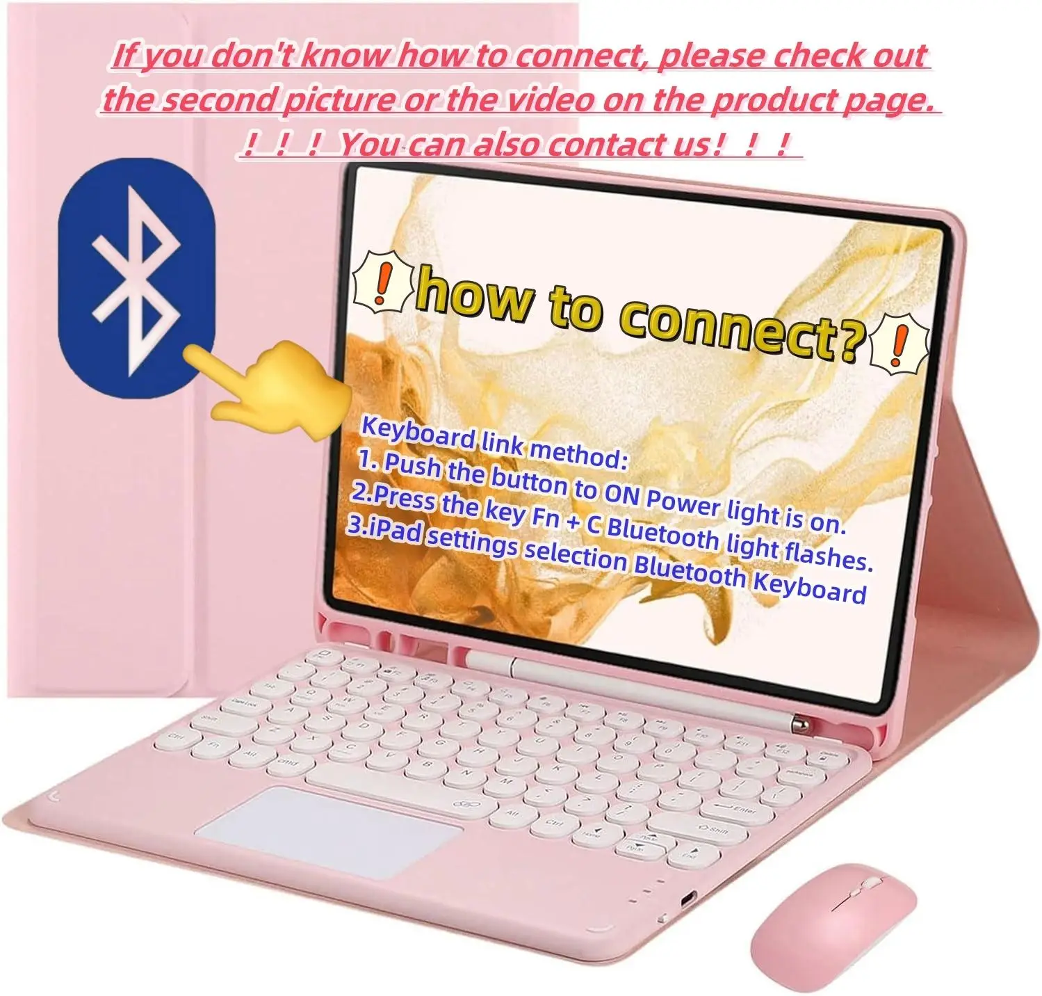 Aioneus Wireless Keyboard Case Set for iPad – Detachable Keyboard, PU Leather Cover with Pencil Holder, Bonus Mouse – Back to School Must-Have