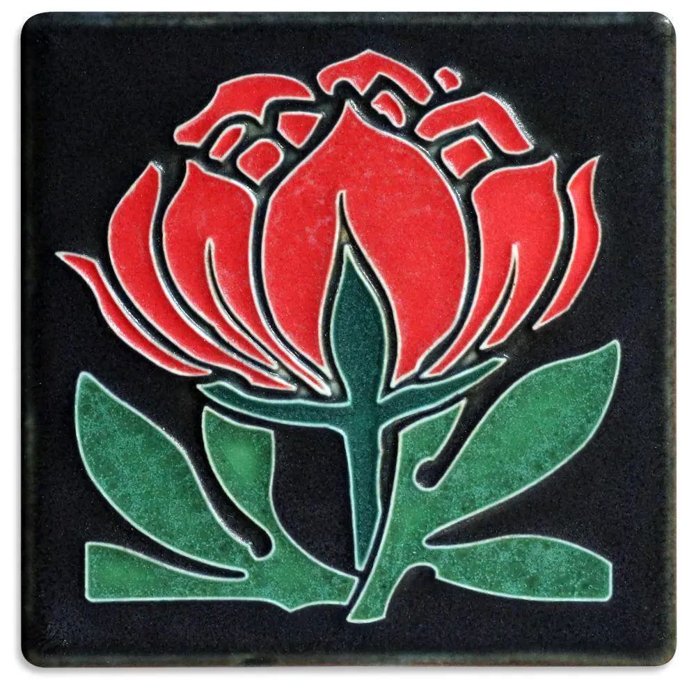 Peony Bloom Red Tile - 4x4