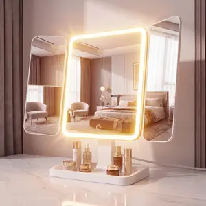 Summervibes Foldable LED Makeup Mirror, 3 Light Modes, 2X/3X HD Magnification, Touch Dimmable, 360° Rotatable, Portable Vanity Mirror, Exquisite Gift Box, Ideal Gift for mom and girlfriend