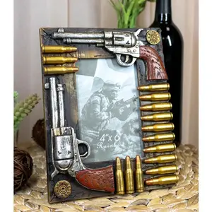 Western Dual Pistol Revolver Guns With Bullet Shells 4"X6" Photo Picture Frame