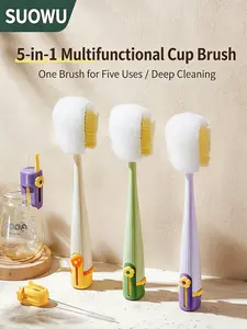 5-in-1 Bottle & Straw Cleaning Brush – Multifunctional Tool for Bottles, Cups, Straws (Cream White/Jasmine Green)-suhui